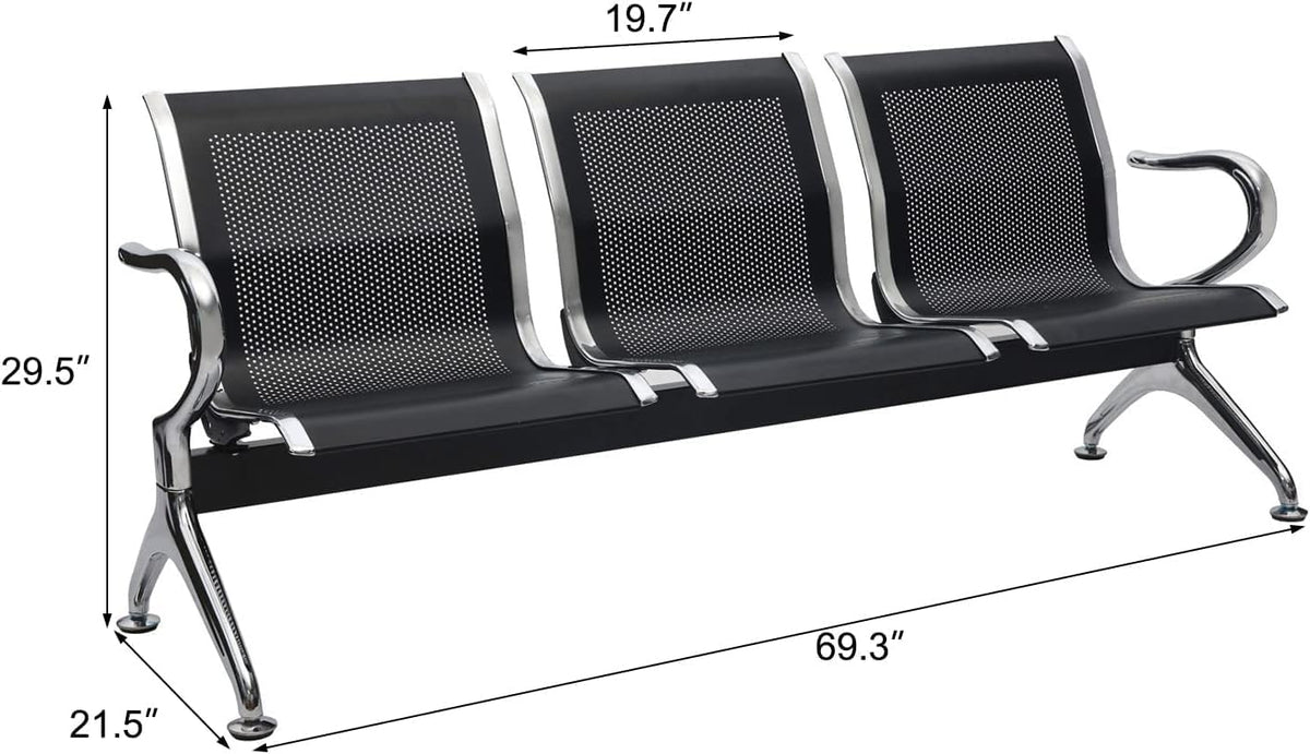 Black 3-Seat Waiting Room Bench with Arms T224111