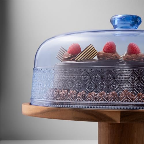 Acacia Wood Cake Stand with Dome O7857