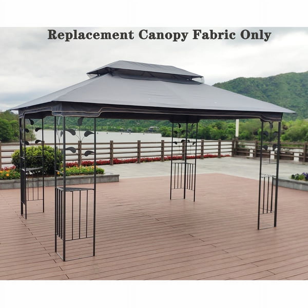 Gray Patio Double Roof Gazebo Replacement Canopy Top Fabric L215