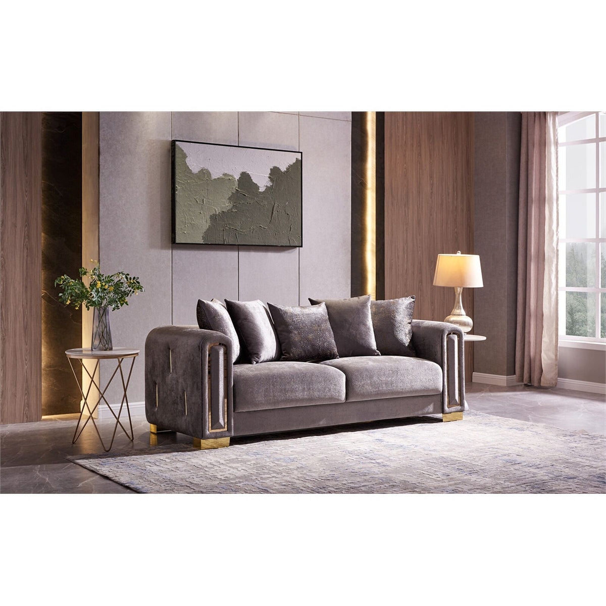3PC Gray Velvet Living Room Set L9405