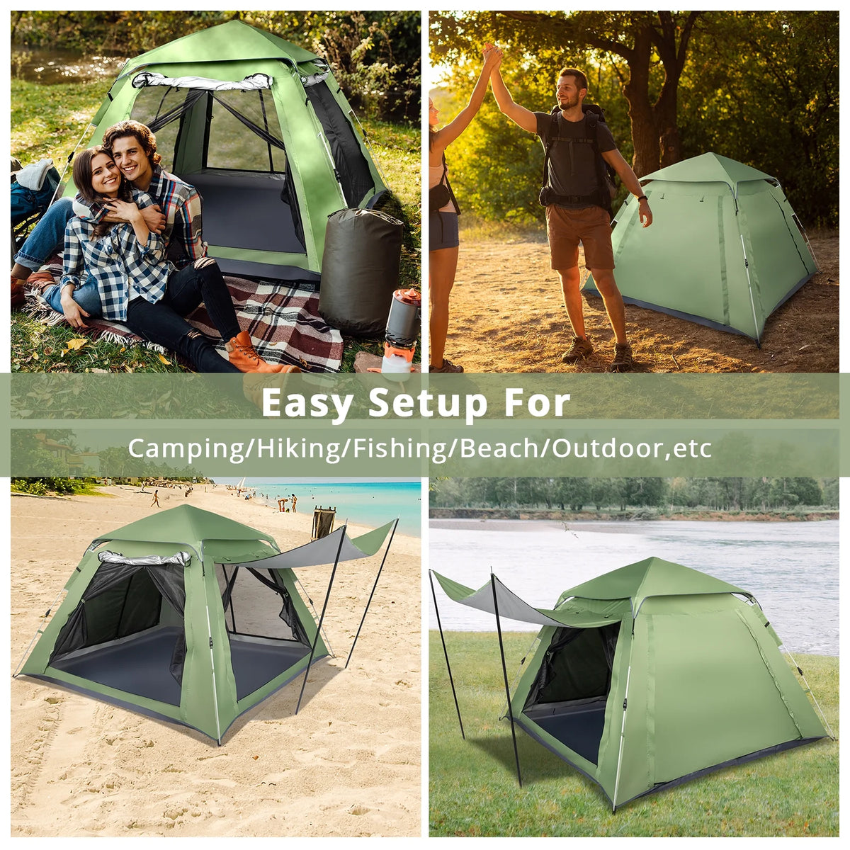 Camping Instant Tent 4 Person Waterproof Green Z36670