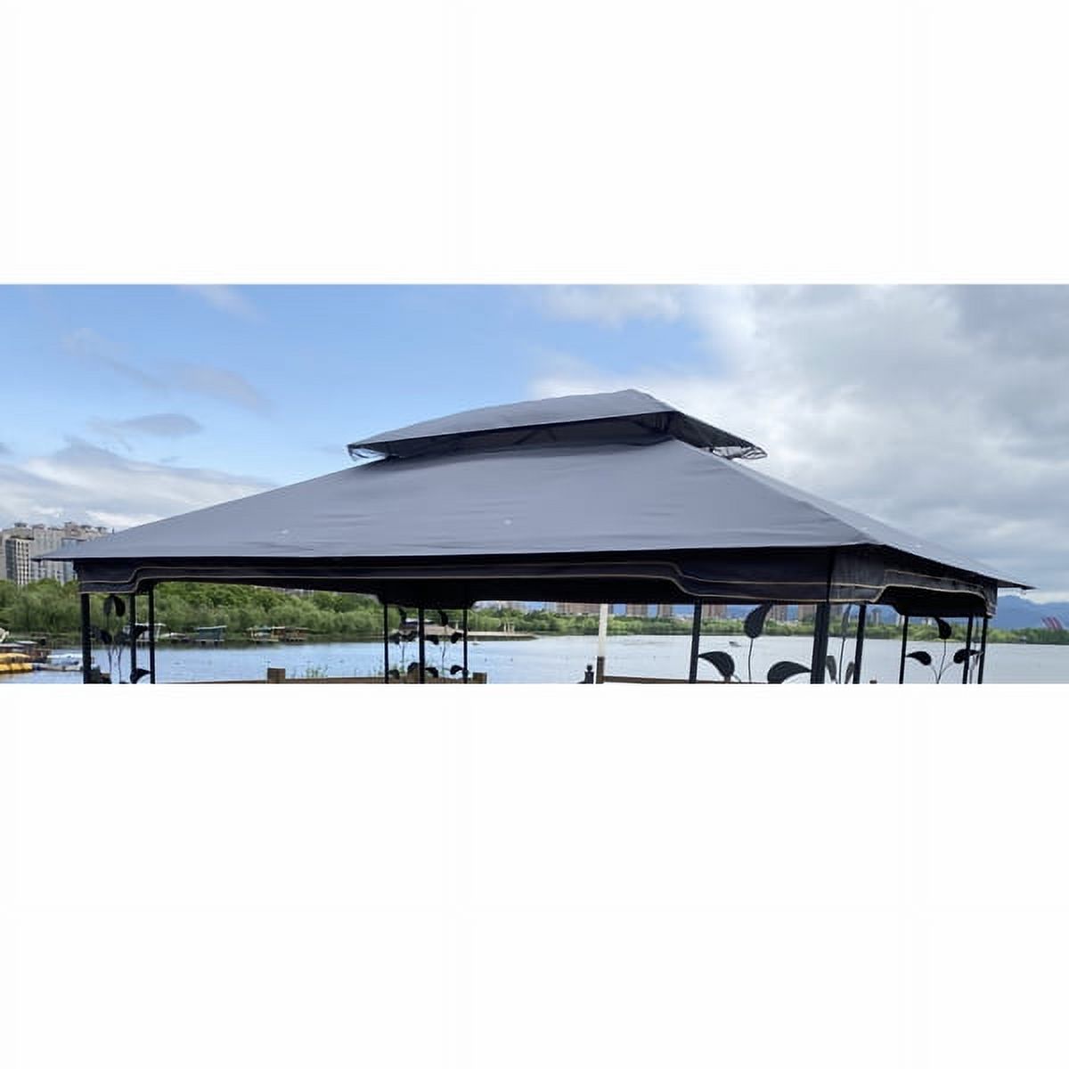 Gray Patio Double Roof Gazebo Replacement Canopy Top Fabric L215