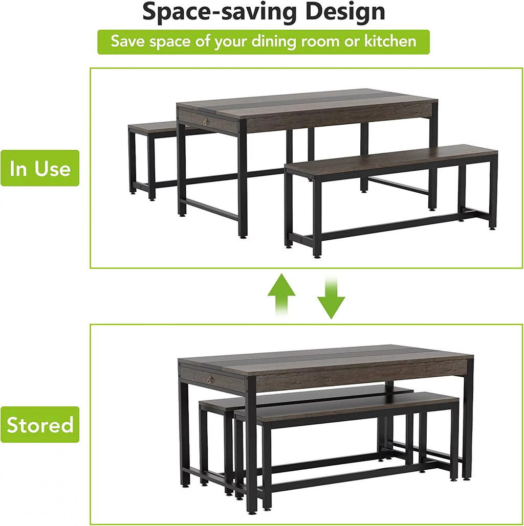 Dining Table with 2 Benches and Drawer T932649