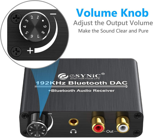 192kHz DAC Digital to Analog Audio Converter with Bluetooth 5.0 Receiver Volume Control Optical Coaxial Toslink RCA 3.5mm G7485