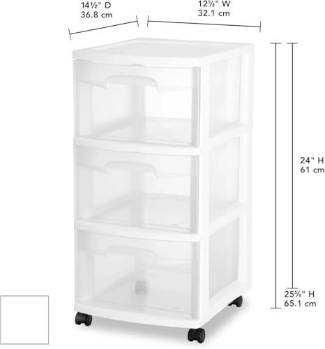 Plastic Storage Drawer Cart with 3 Drawers, White H182