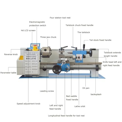 Mini Metal Lathe 750W Benchtop Precision Horizontal Lathe 0-2500rpm Variable Speed 7"*14" 110V W24368