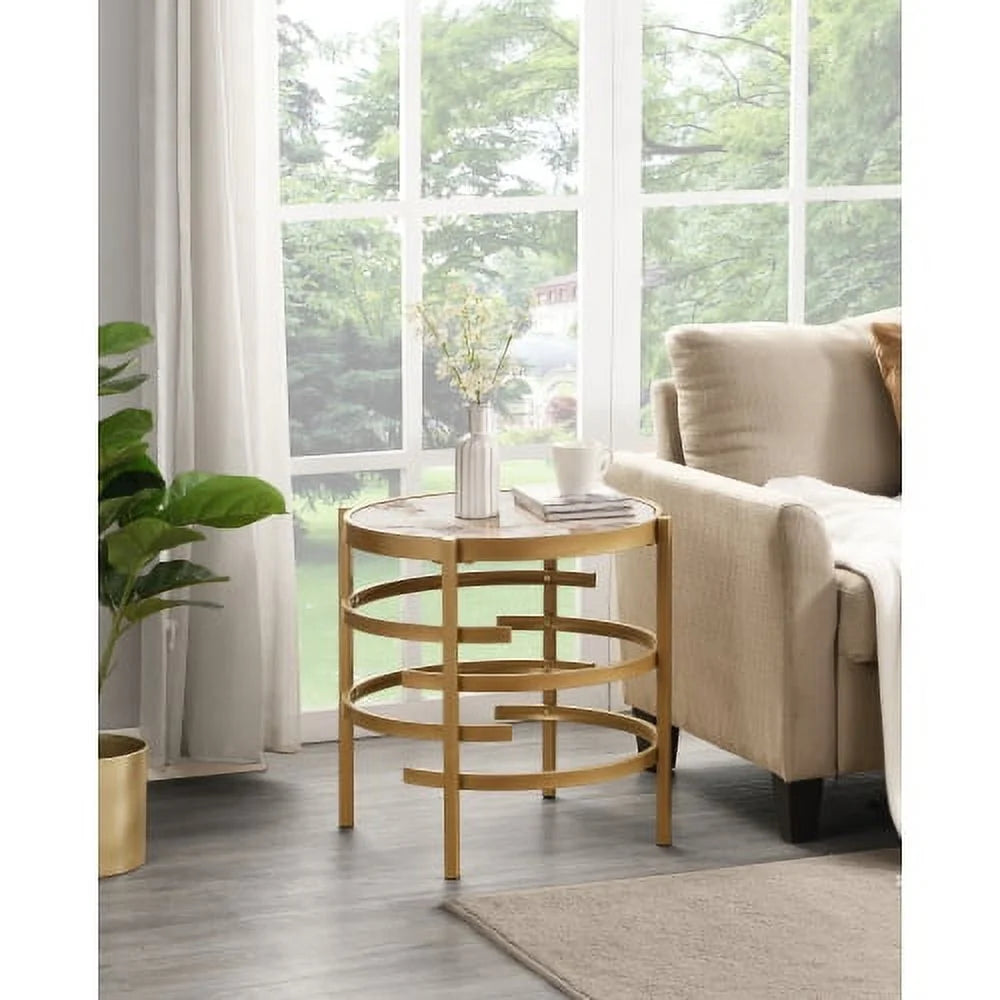 Modern Side Table, Sintered Stone End Table, Golden Small Coffee Table V588176