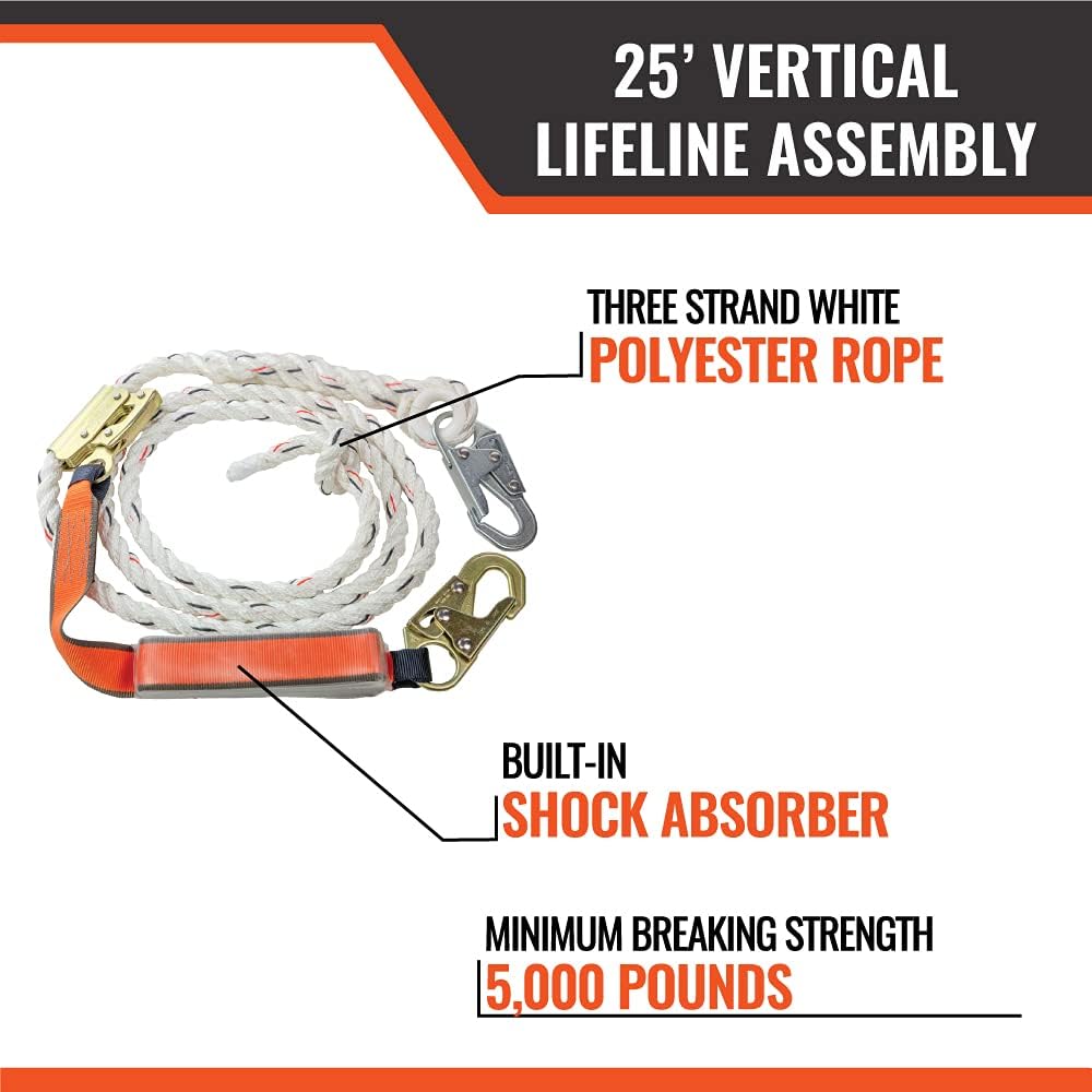 25’ Vertical Lifeline Assembly with Shock Absorber and Extension Lanyard C480561