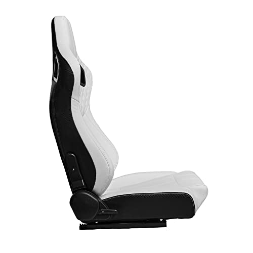 Pair of Bucket Seats with Dual Lock Sliders, PVC Leather (White) Q811144