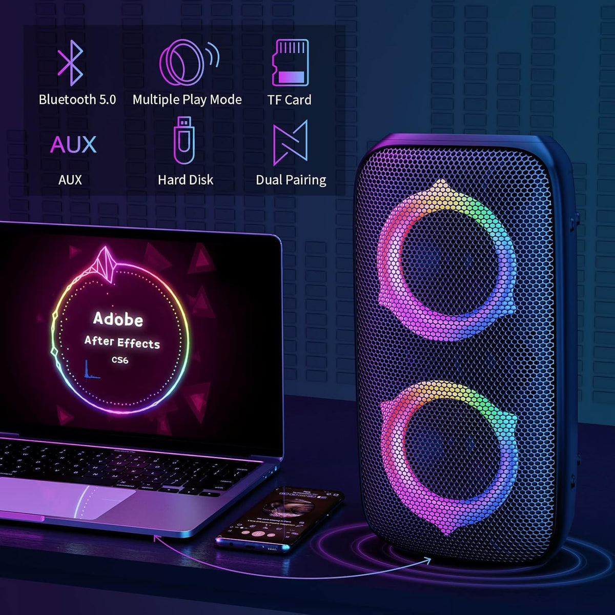 80W Bluetooth Speaker with Wireless Microphone D9281