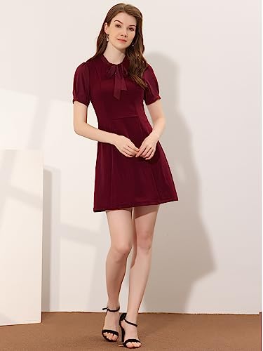 Tie Neck Puff Short Sleeve Office Work Dress P86833