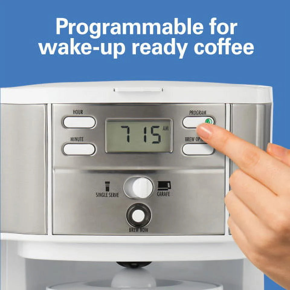 2-Way Programmable Coffee Maker, Single-Serve and 12 Cup Glass Carafe, White W663