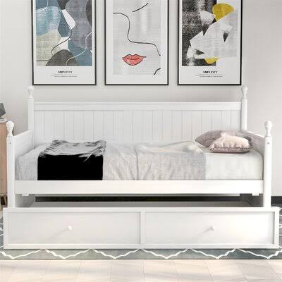 White Wood Twin Size Daybed with Trundle W86981