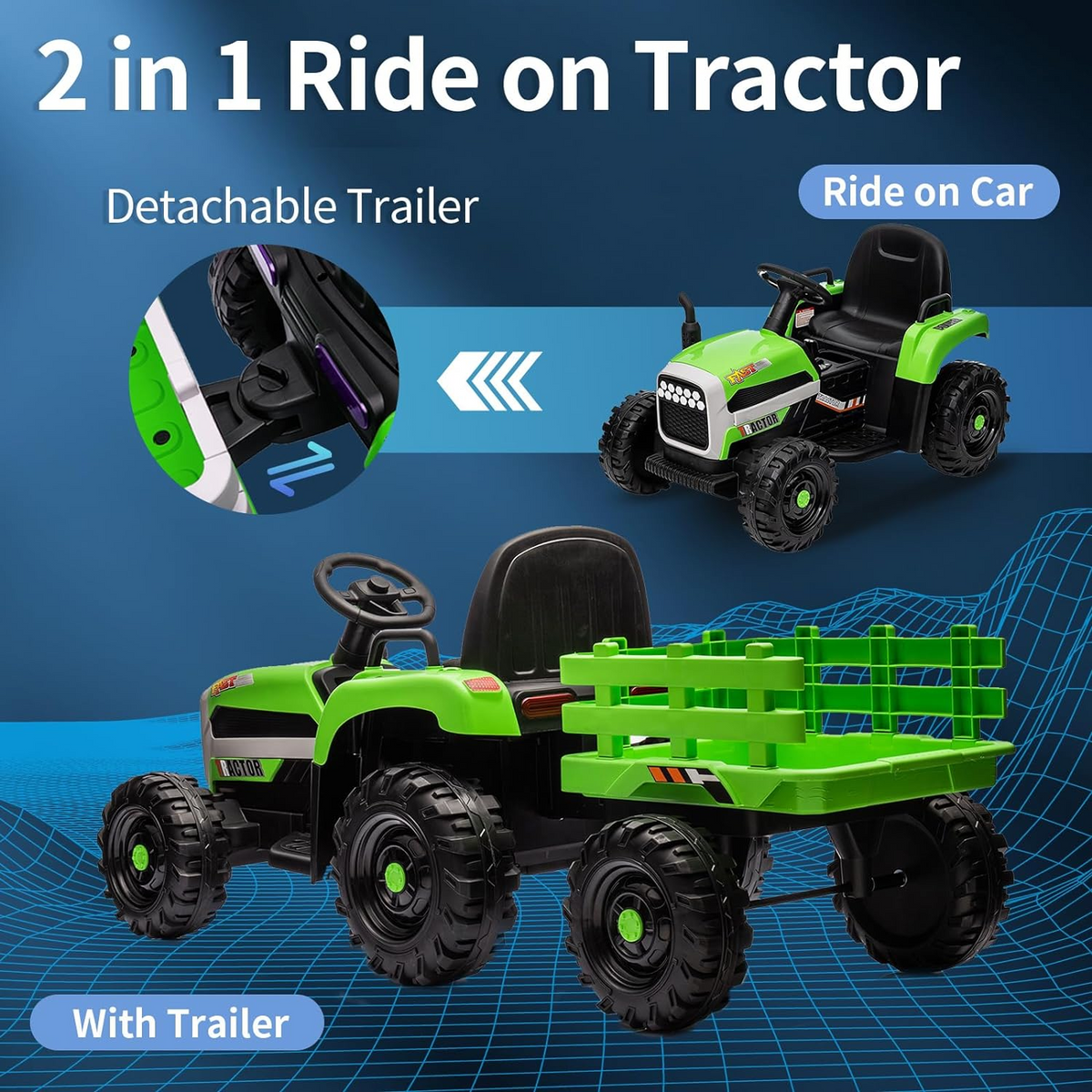 Green 12V 7AH Electric Tractor Ride on Car with Trailer M346117