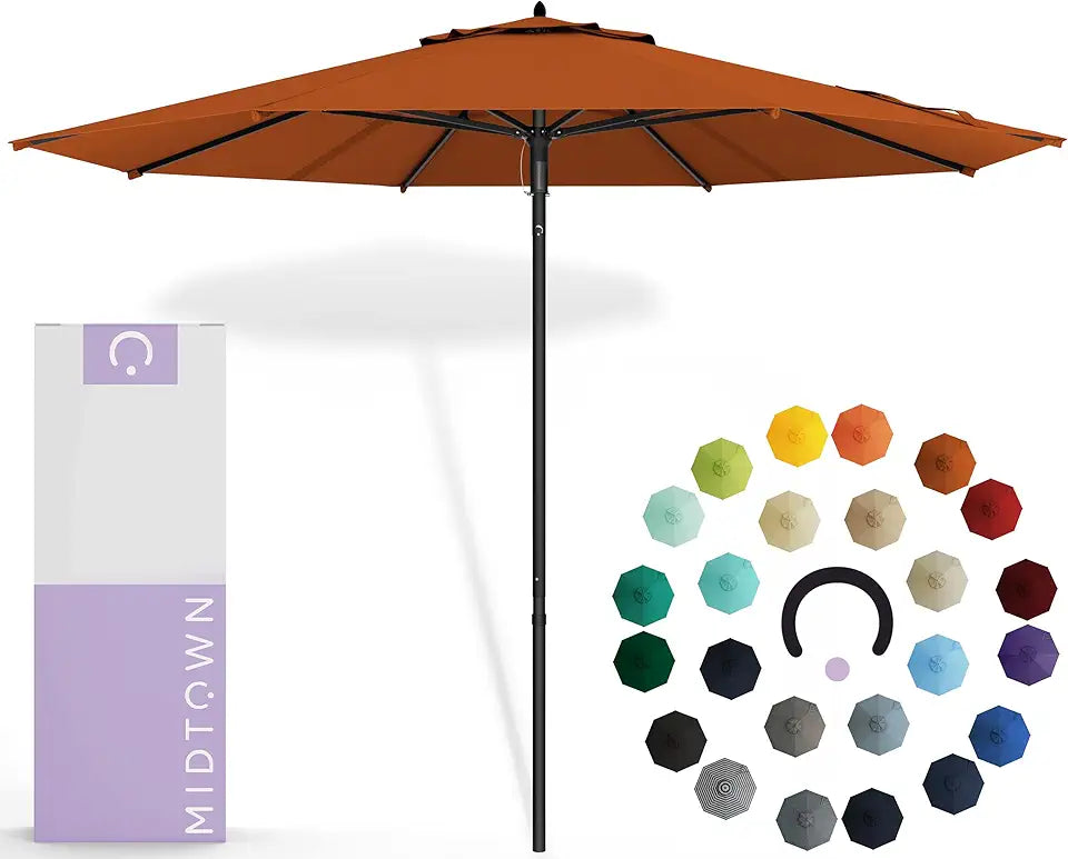 10 Feet Terracotta Fabric Outdoor Umbrella with Black Pole J107915