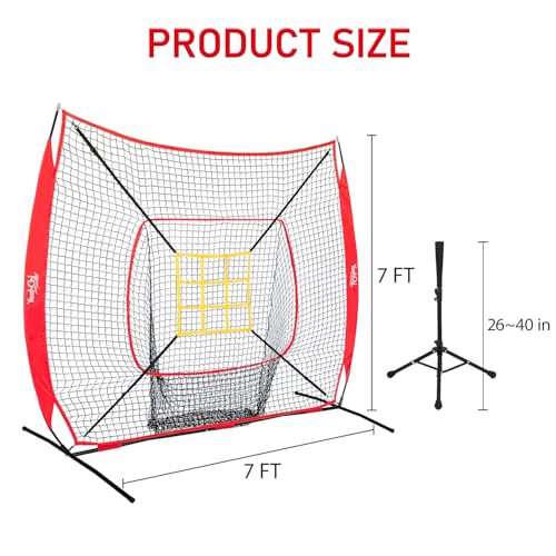 7×7FT Baseball Net with Batting Tee and Strike Zone Target C4002
