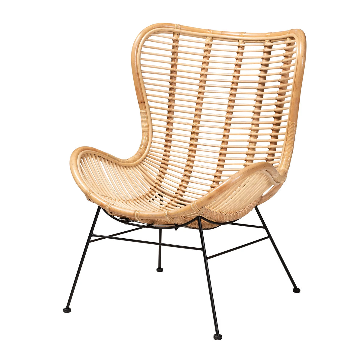 Natural Brown Rattan and Black Metal Accent Chair J4502