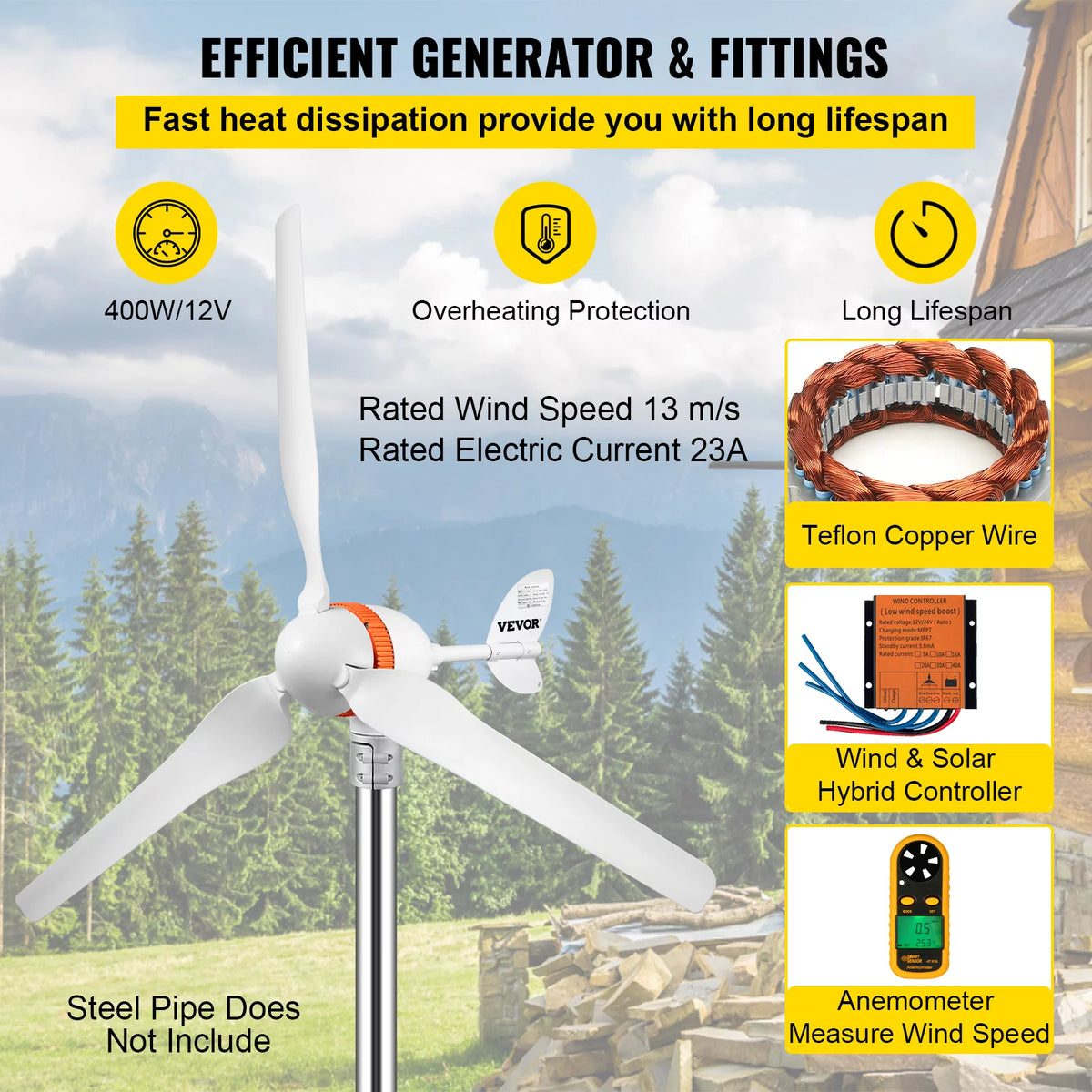 400W 12V Wind Turbine Generator with MPPT Controller P713839