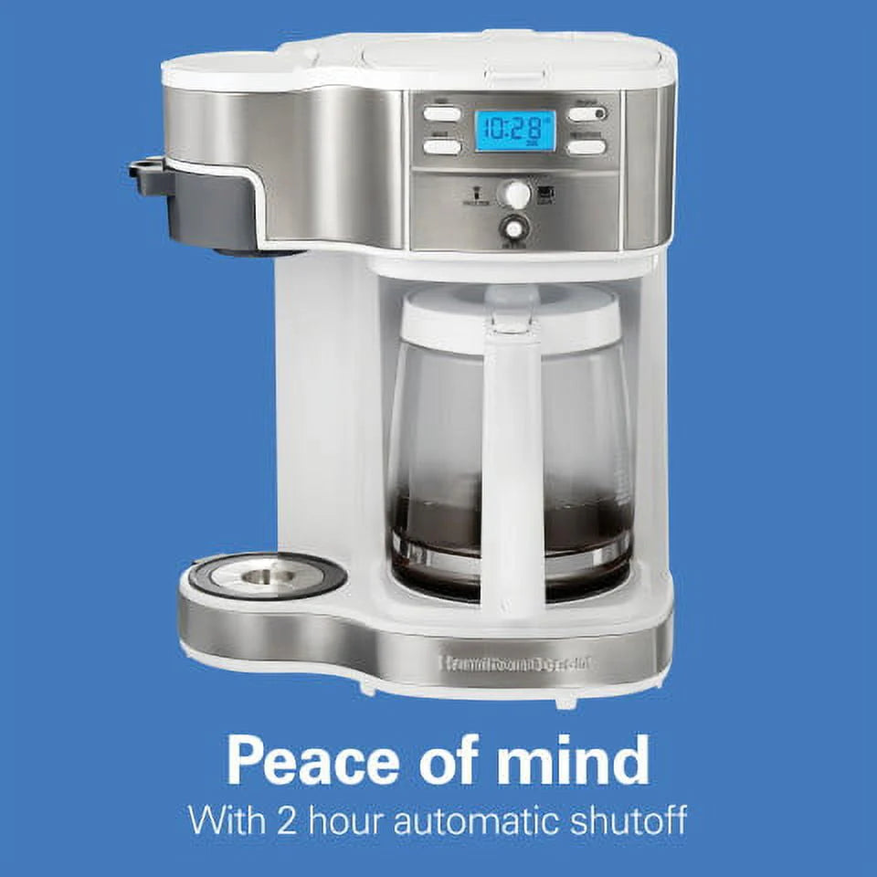 2-Way Programmable Coffee Maker, Single-Serve and 12 Cup Glass Carafe, White W663