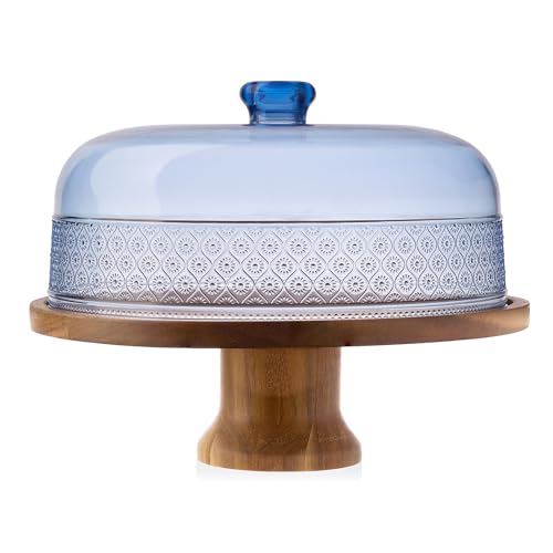 Acacia Wood Cake Stand with Dome O7857