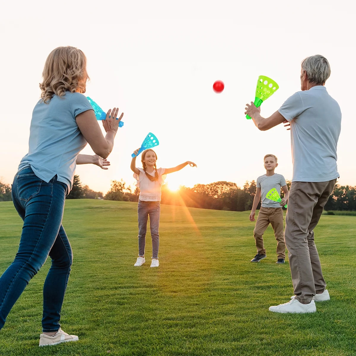 Pop-Pass-Catch Ball Game with 4 Catch Launcher Baskets and 6 Balls B787