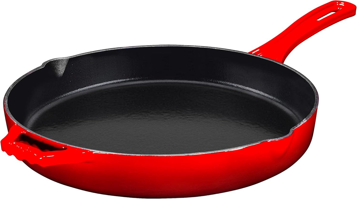 Red Enameled 12 inch Non-Stick Cast Iron Skillet V7351