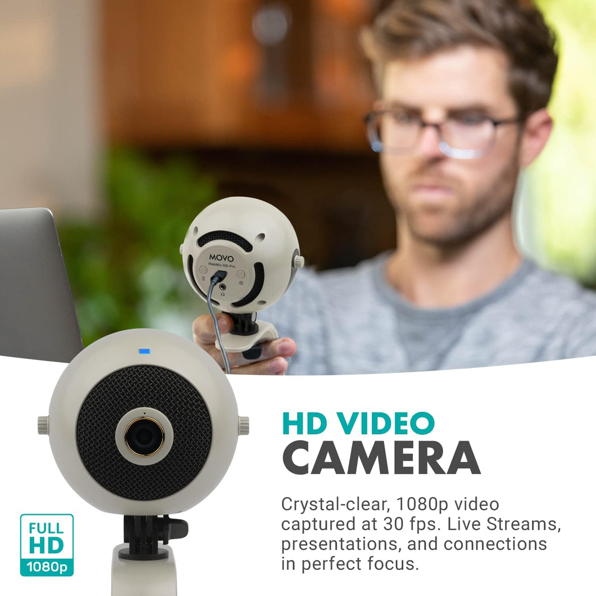 Pearl White 1080p HD Webcam and Condenser Microphone B8430