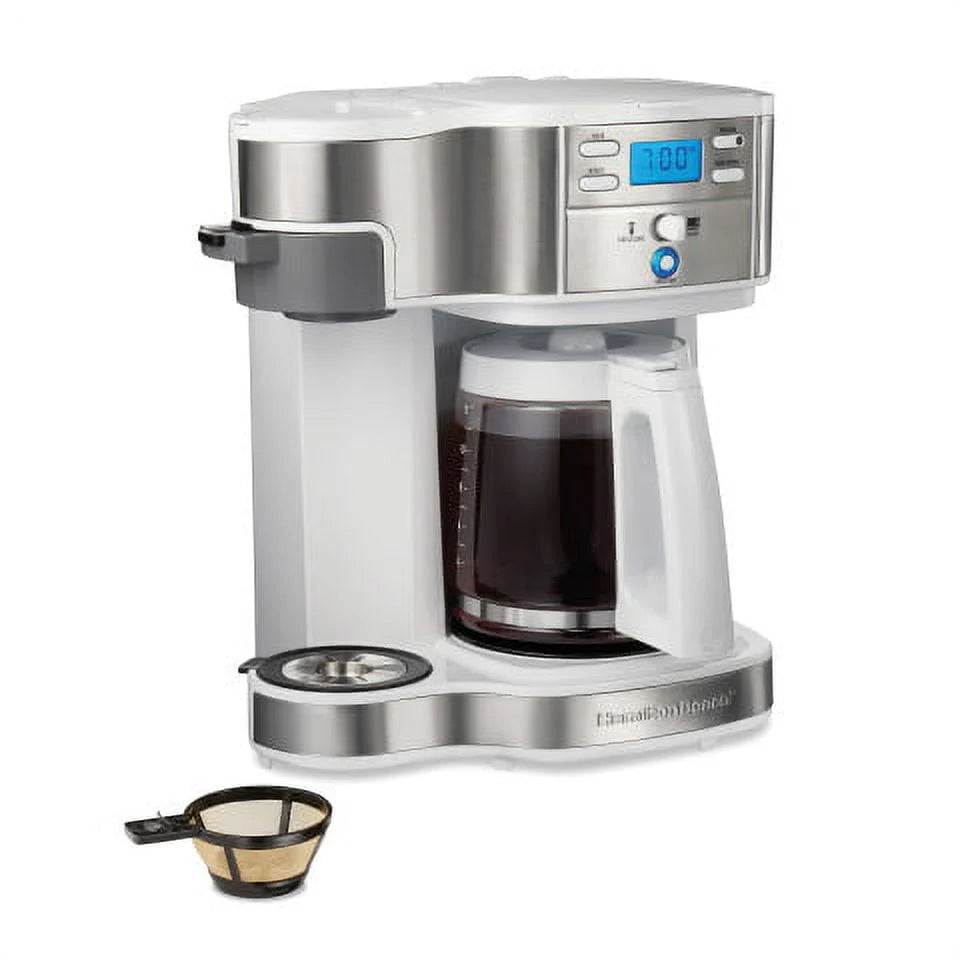 2-Way Programmable Coffee Maker, Single-Serve and 12 Cup Glass Carafe, White W663