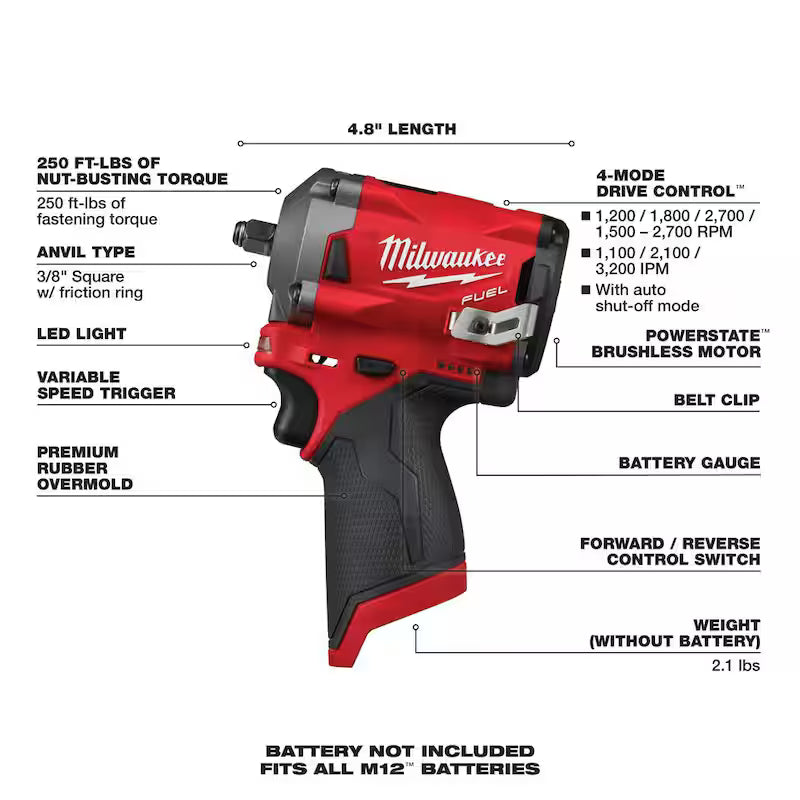 12V Lithium-Ion Brushless Cordless 3/8 in. Impact Wrench and Ratchet Kit T755