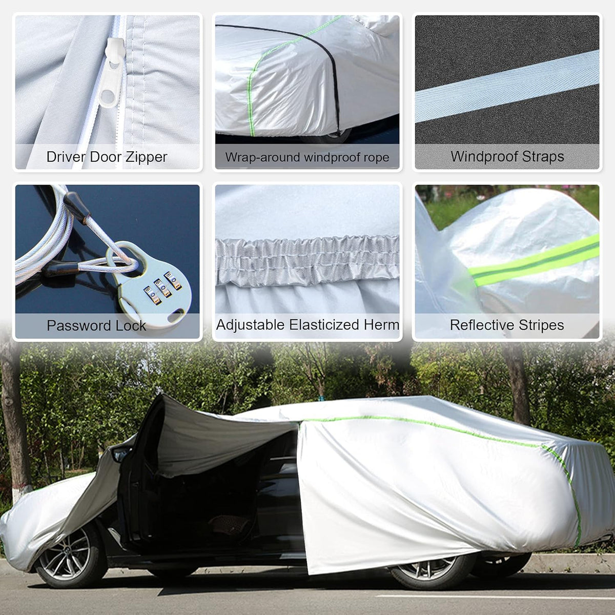 Waterproof All Weather Full Exterior Car Cover with Zipper U166555