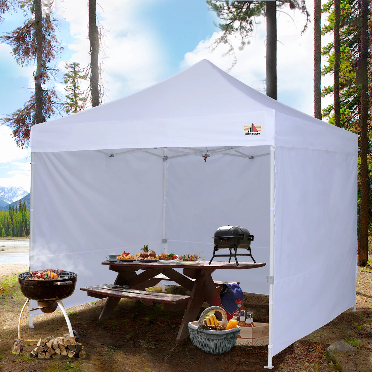 10 ft x 10 ft White Metal Pop-Up Canopy Tent with Walls O1628