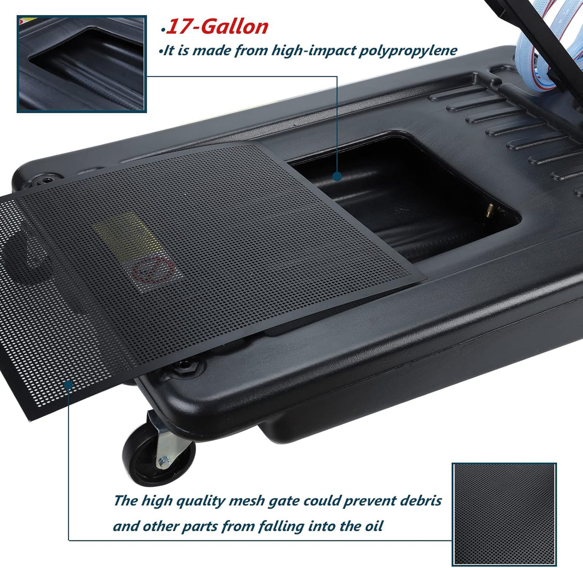 17 Gallon Low Profile Oil Drain Pan with Pump 8' Hose G911474