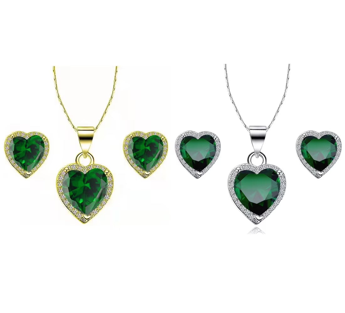 24k Yellow and White Gold 1Ct Emerald Necklace Set 18 inch Y40155
