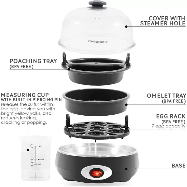 Charcoal Grey 7 Egg Capacity Electric Egg Cooker P712650