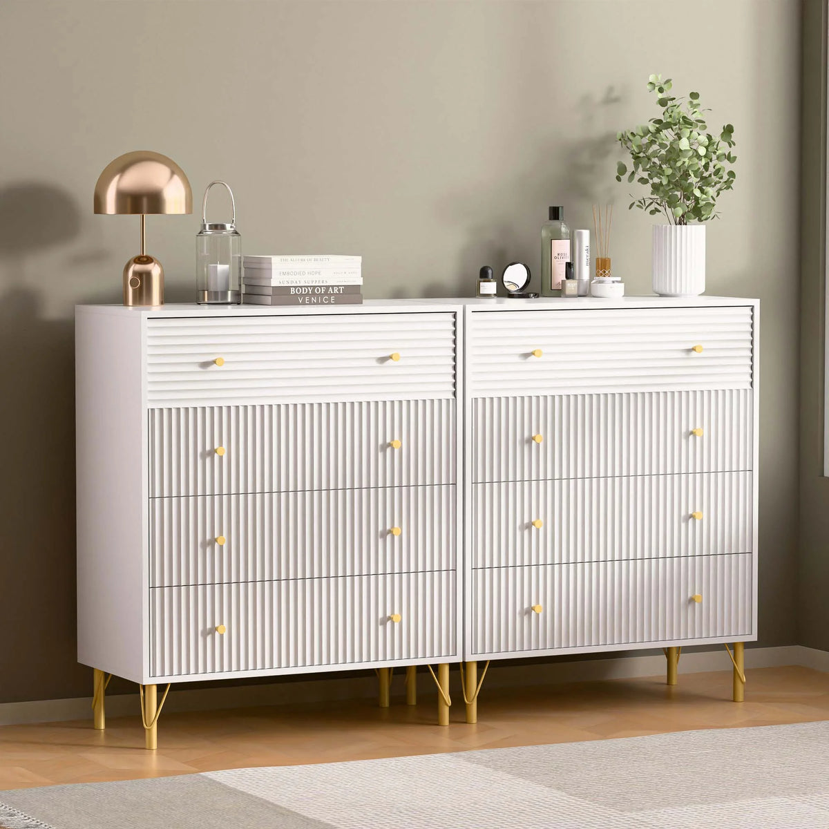 White 4 Drawer Dresser Set of 2 C78346