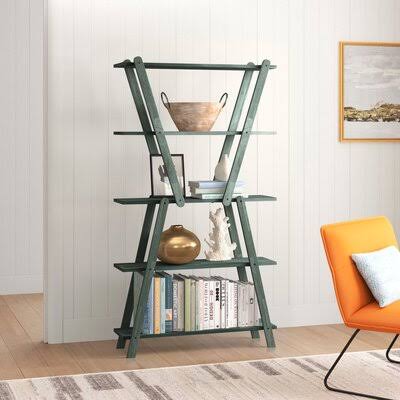 Solid Wood Etagere Bookcase Gray V76116