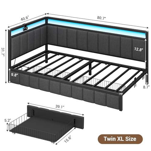 Gray Twin Size Corner Bed Frame with Storage Drawers Y734704