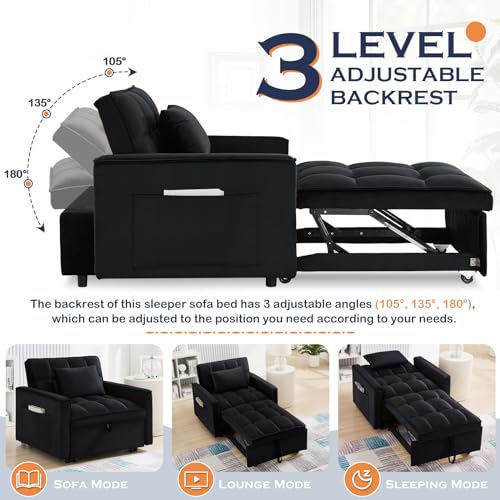 Grey Velvet Convertible Sleeper Sofa Bed D93790