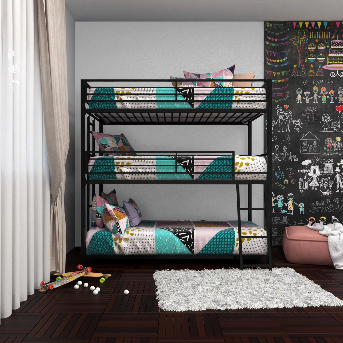 Black Triple Twin Metal Bunk Bed U13392