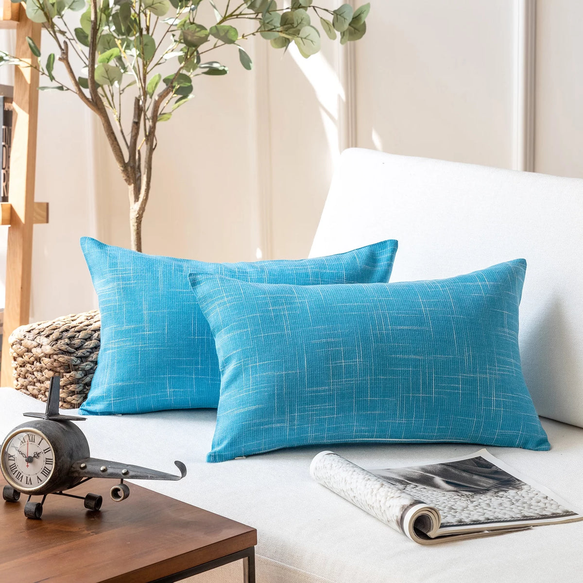 Lake Blue Striped Polyester Blend Throw Pillow, 2 Count R48804