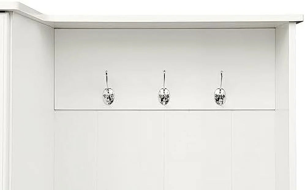 White Wooden Hall Tree with Flip-Up Bench and Adjustable Shelves Z78379