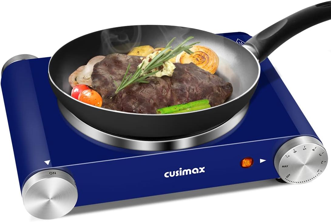 Double Burner 1800W Electric Hot Plate Cast Iron Black Stainless Steel G891
