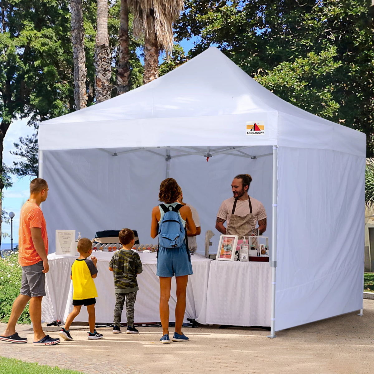 10 ft x 10 ft White Metal Pop-Up Canopy Tent with Walls O1628