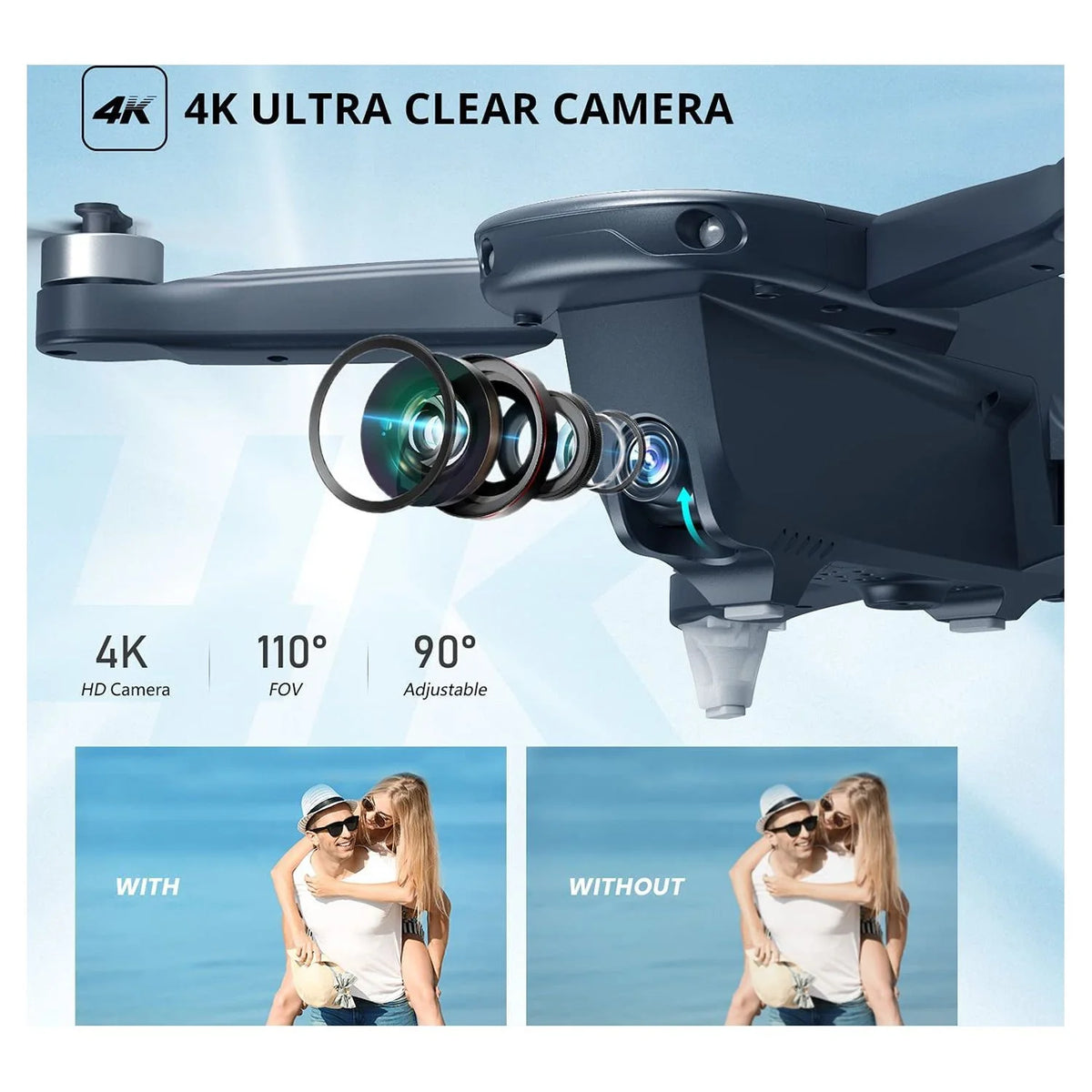 4K Camera Foldable GPS Drone with 2 Batteries, Black C454906