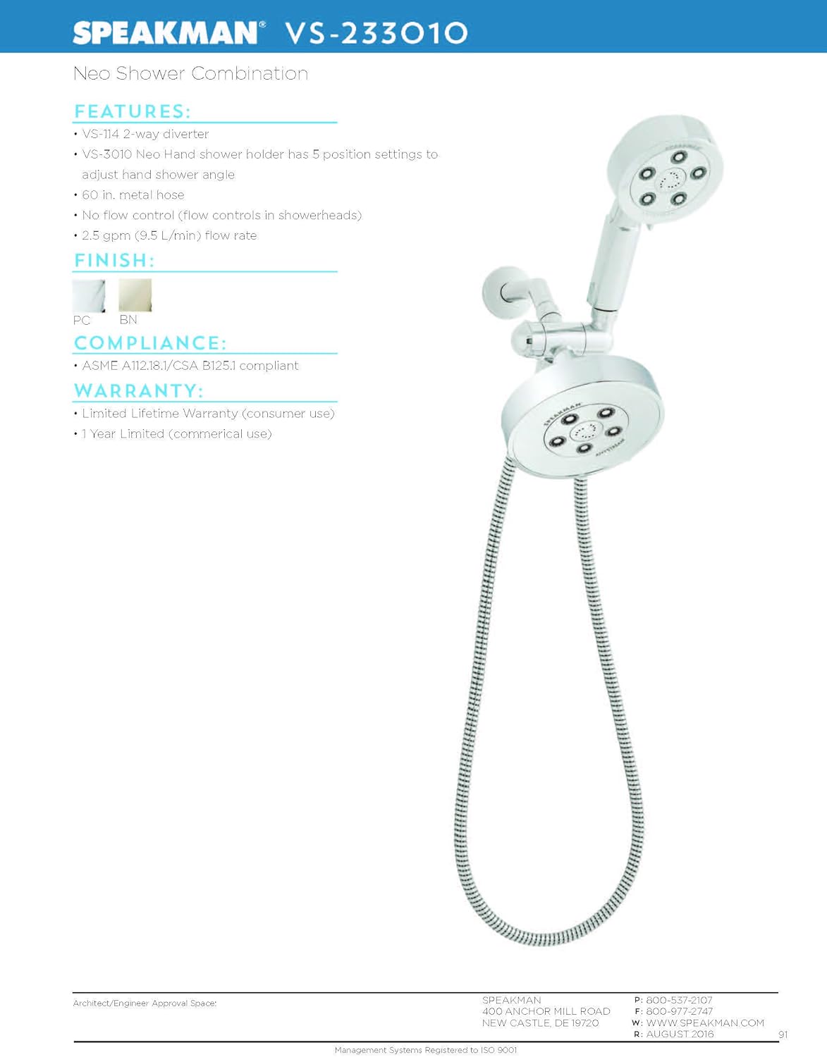 Brushed Nickel Multi Function Shower Head and Hand Shower Y24758