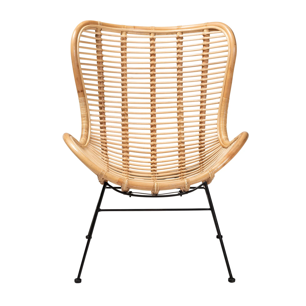 Natural Brown Rattan and Black Metal Accent Chair J4502