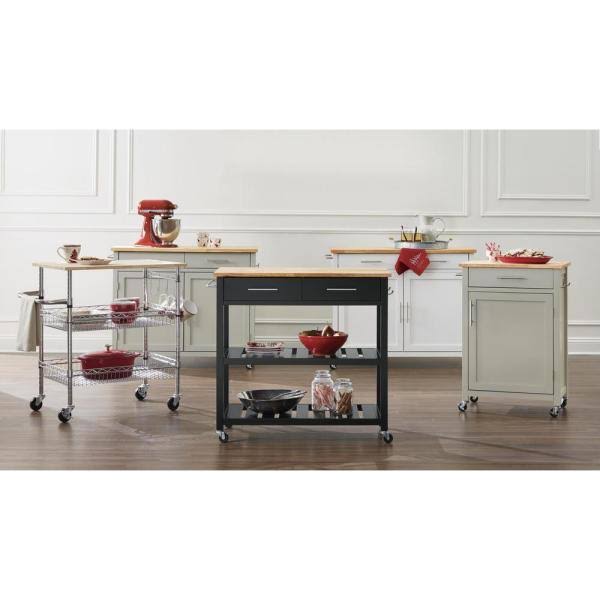 Chrome Kitchen Cart with Rubber Wood Top N54896