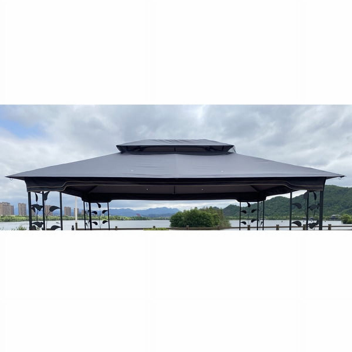 Gray Patio Double Roof Gazebo Replacement Canopy Top Fabric L215