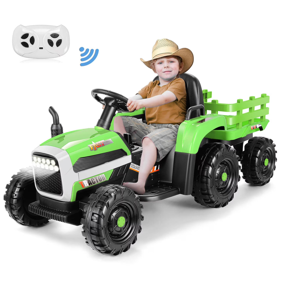 Green 12V 7AH Electric Tractor Ride on Car with Trailer M346117
