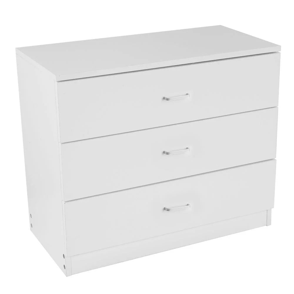 White 3 Drawer MDF Wood Nightstand J400